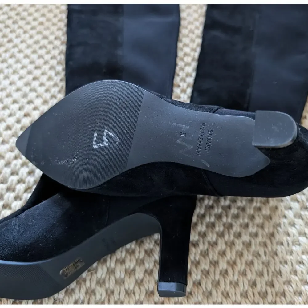 Stuart Weitzman Black Suede Stretch Over the Knee Boots Pointed Toe US 5 EU 35.5